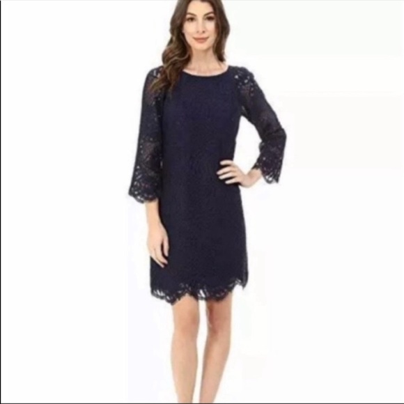 Lilly Pulitzer Rylee Shift Navy Palm Leaf Lace Dress - Picture 1 of 8